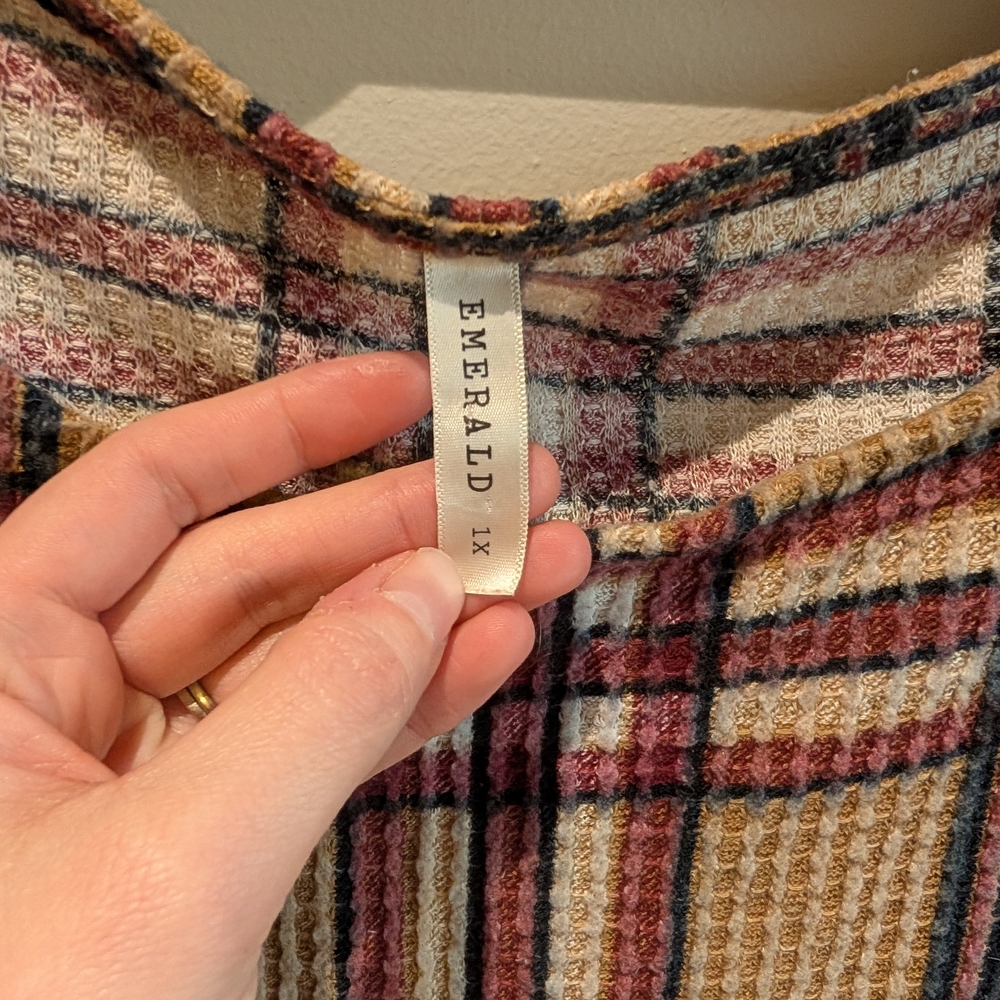 Emerald Plaid Waffle Knit Tunic Dress Size Extra Large - Picture 4 of 7